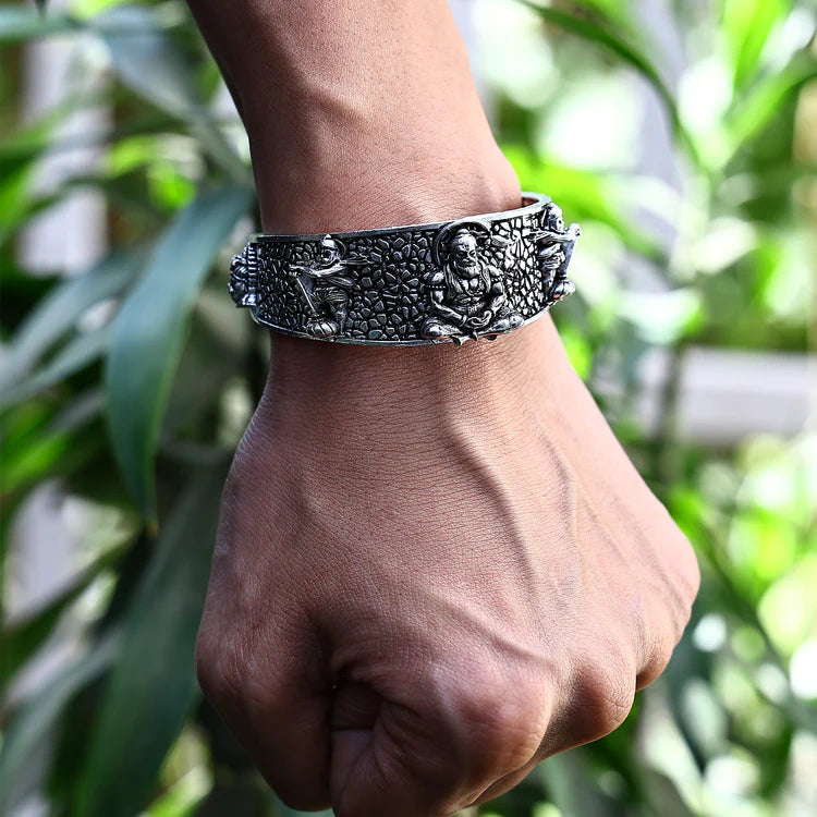 Hanuman Ji Oxidized Silver Kada: Divine Armor for Strength & Protection