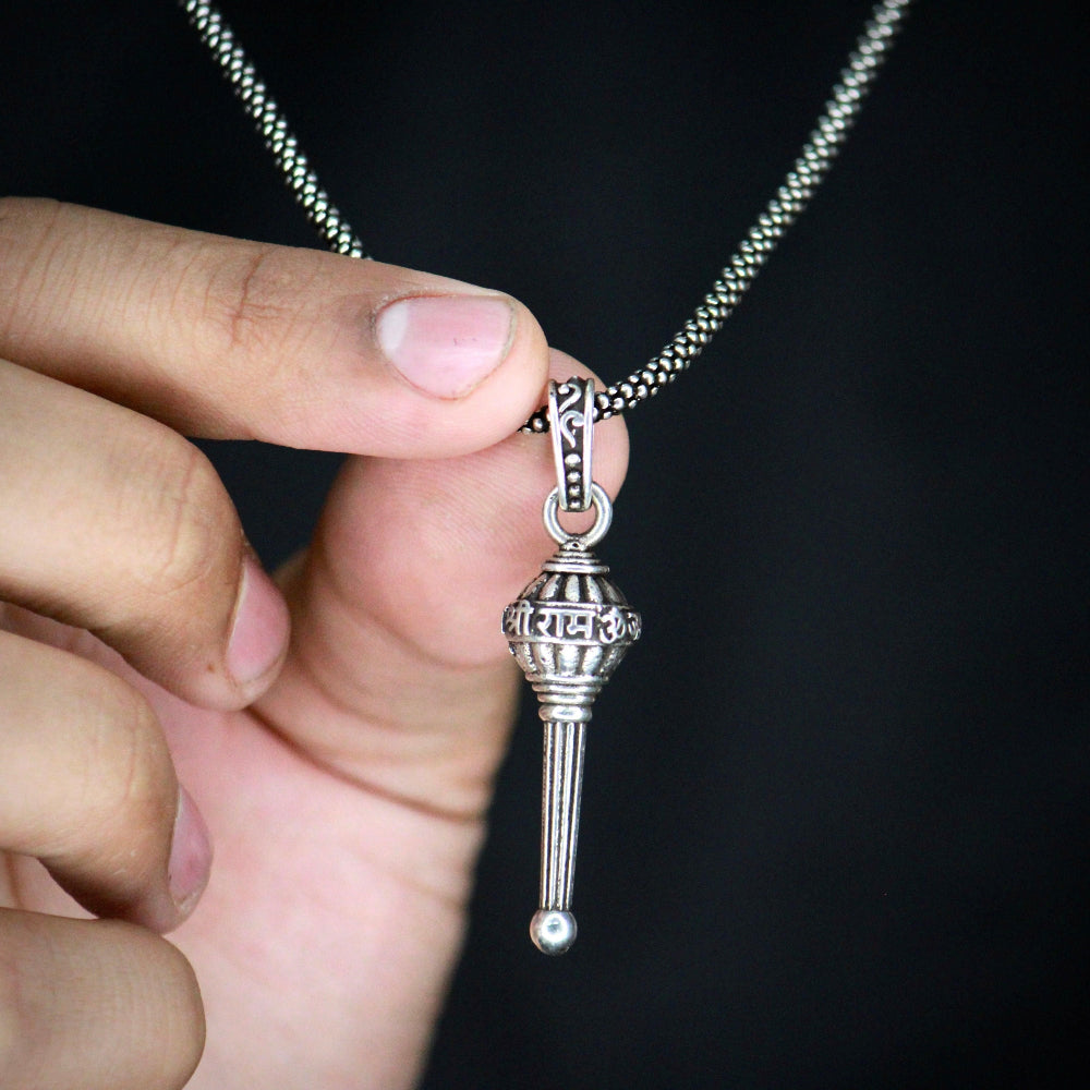 Silver Hanuman Ji Gada Pendant: Divine Power & Protection