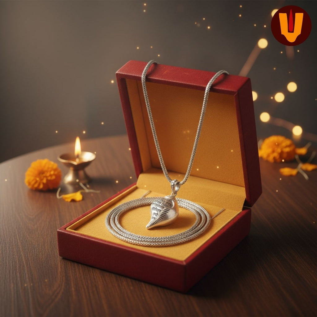 Mangalam® Auspicious Shri Krishna Mantra Shankh Pendant with Chain