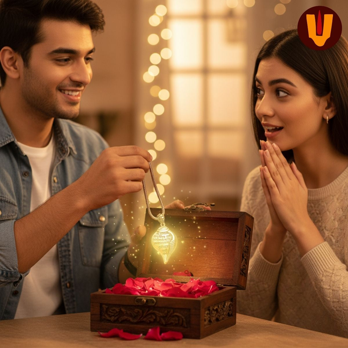 Mangalam® Auspicious Shri Krishna Mantra Shankh Pendant with Chain