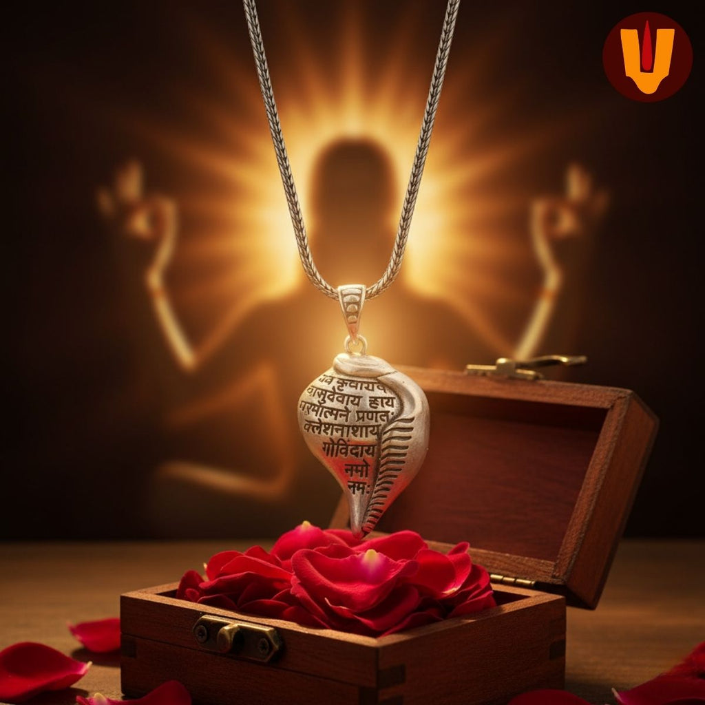 Mangalam® Auspicious Shri Krishna Mantra Shankh Pendant with Chain