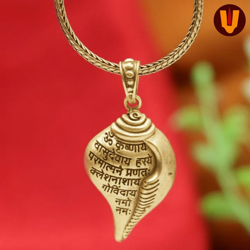 Mangalam® Auspicious Shri Krishna Mantra Shankh Pendant with Chain