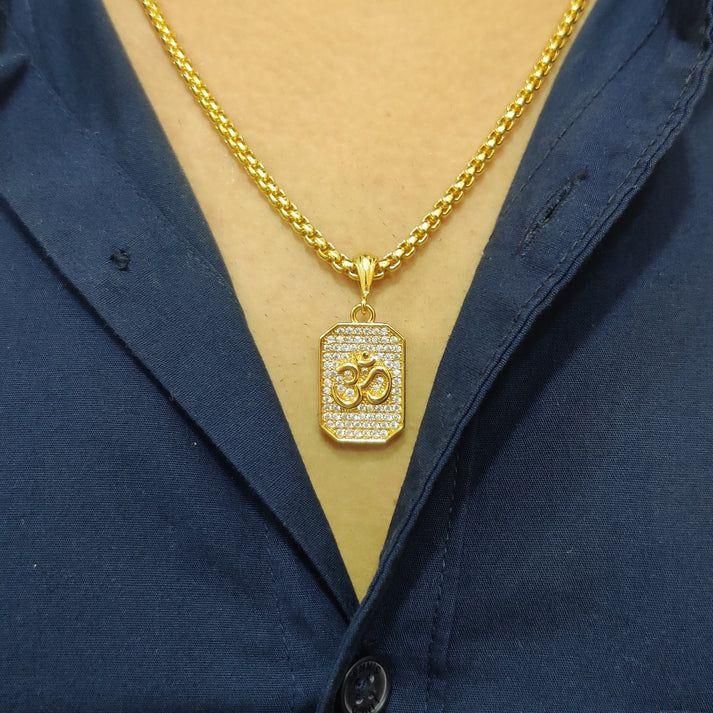 old Plated Om Diamond Pendant & Chain: Divine Elegance for Men