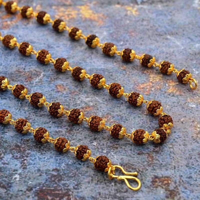 5 Mukhi Rudraksha Mala with Golden Caps | 54 Beads | Lab-Certified