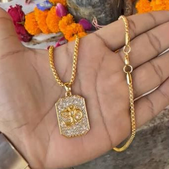 old Plated Om Diamond Pendant & Chain: Divine Elegance for Men