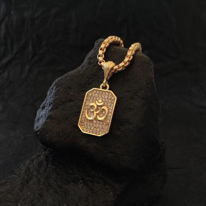 old Plated Om Diamond Pendant & Chain: Divine Elegance for Men
