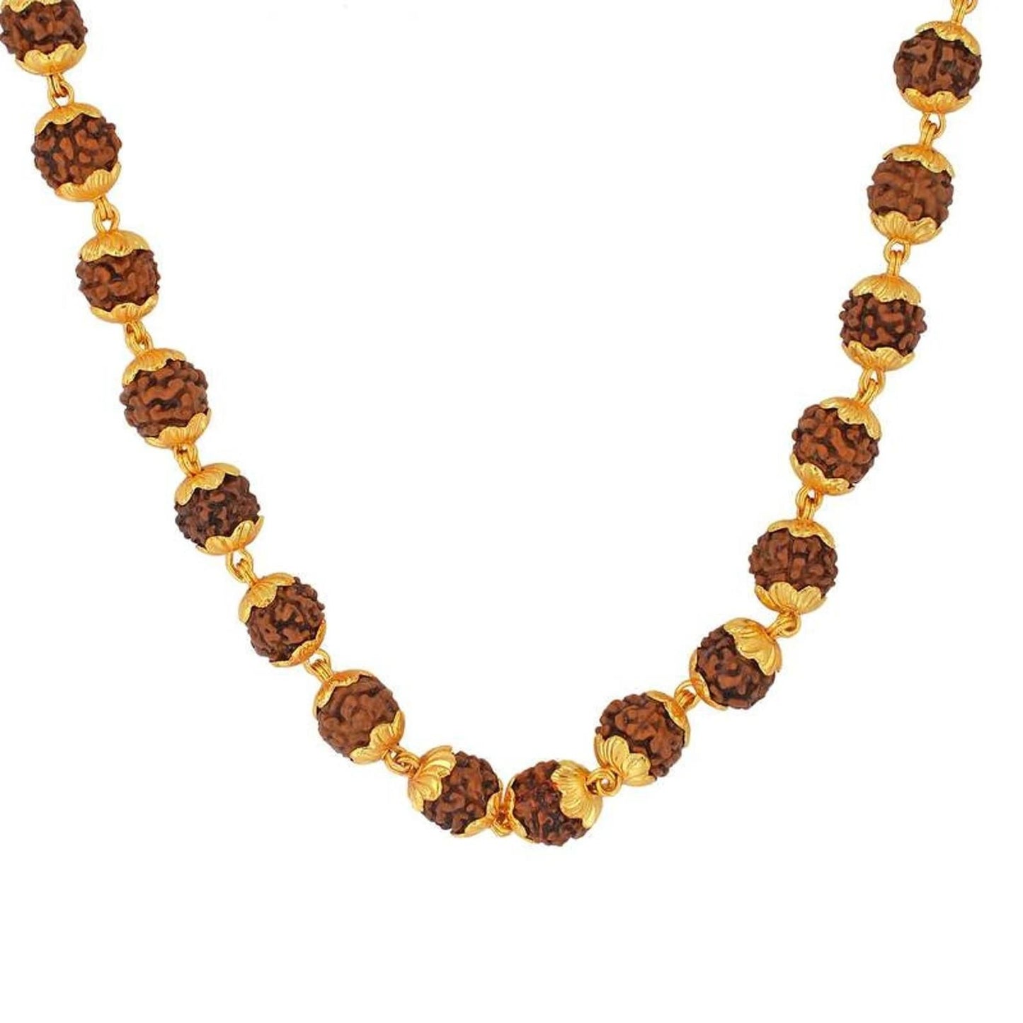 5 Mukhi Rudraksha Mala with Golden Caps | 54 Beads | Lab-Certified