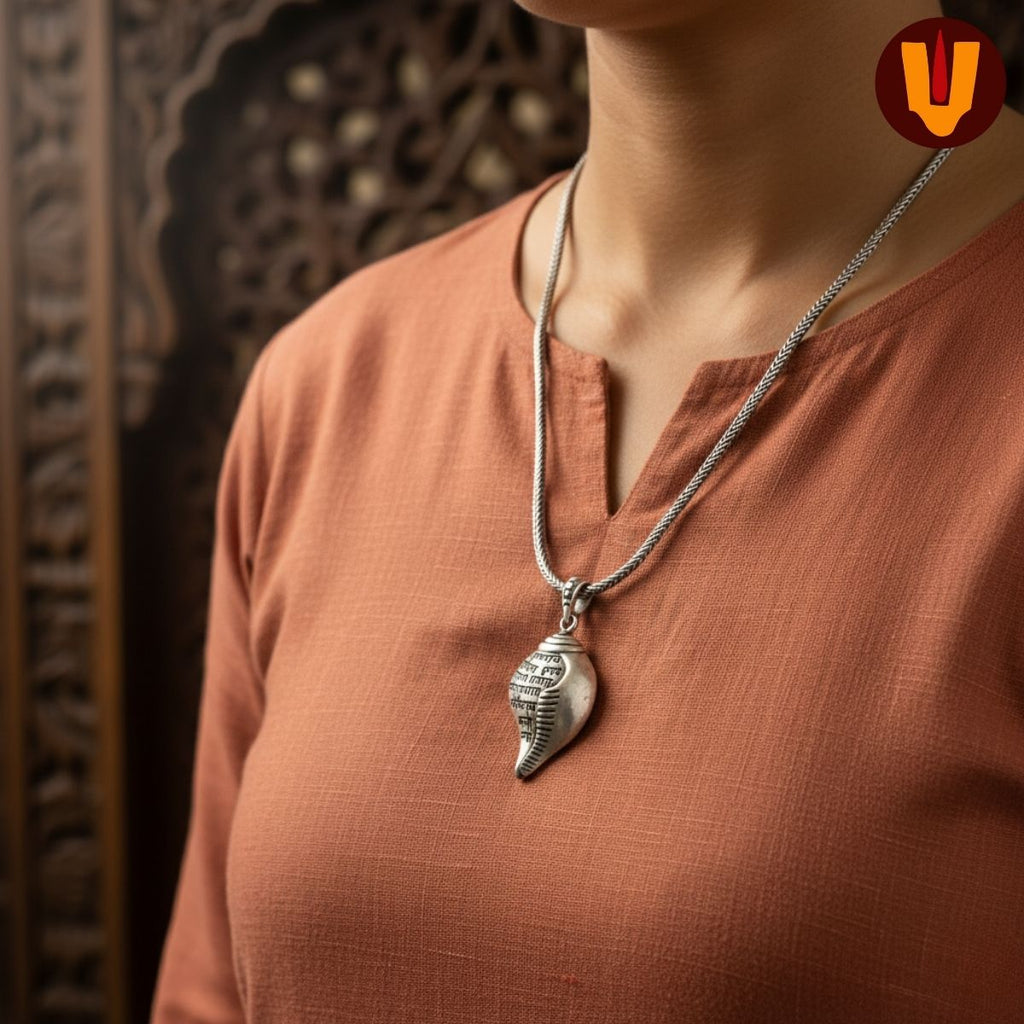Mangalam® Auspicious Shri Krishna Mantra Shankh Pendant with Chain