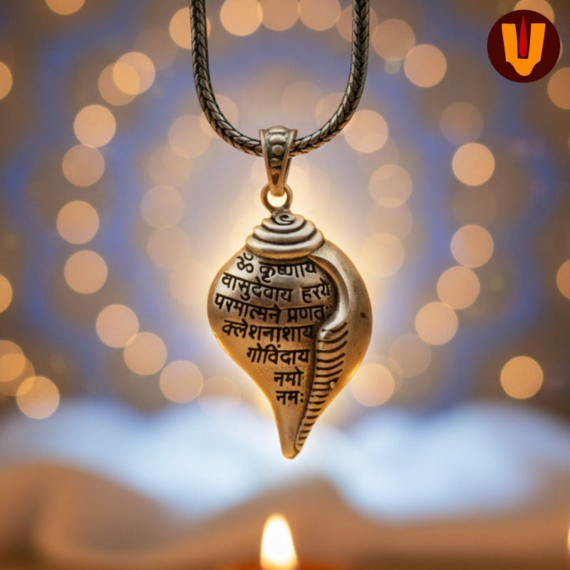 Mangalam® Auspicious Shri Krishna Mantra Shankh Pendant with Chain