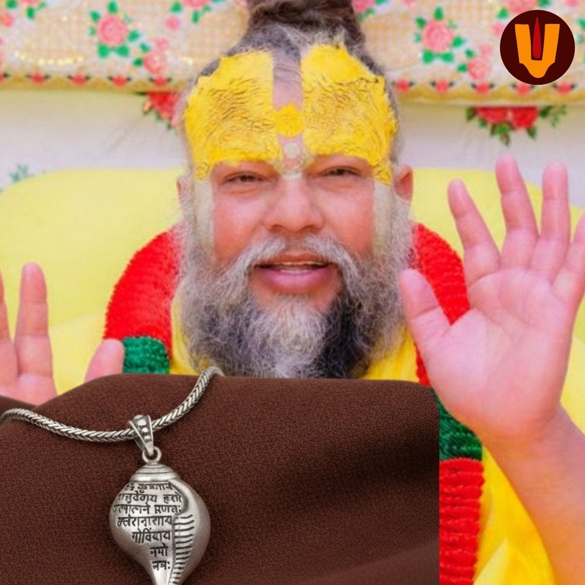 Mangalam® Auspicious Shri Krishna Mantra Shankh Pendant with Chain