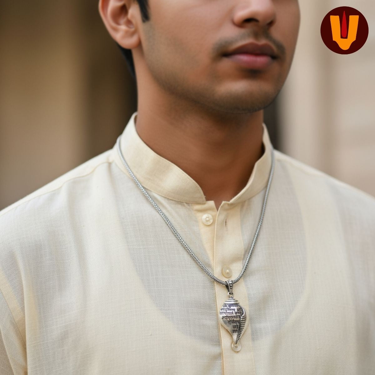 Mangalam® Auspicious Shri Krishna Mantra Shankh Pendant with Chain